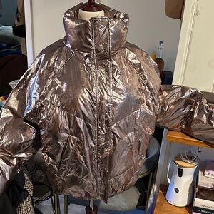 Ba&sh Metallic Bronze Fleece-Lined Puffer Jacket